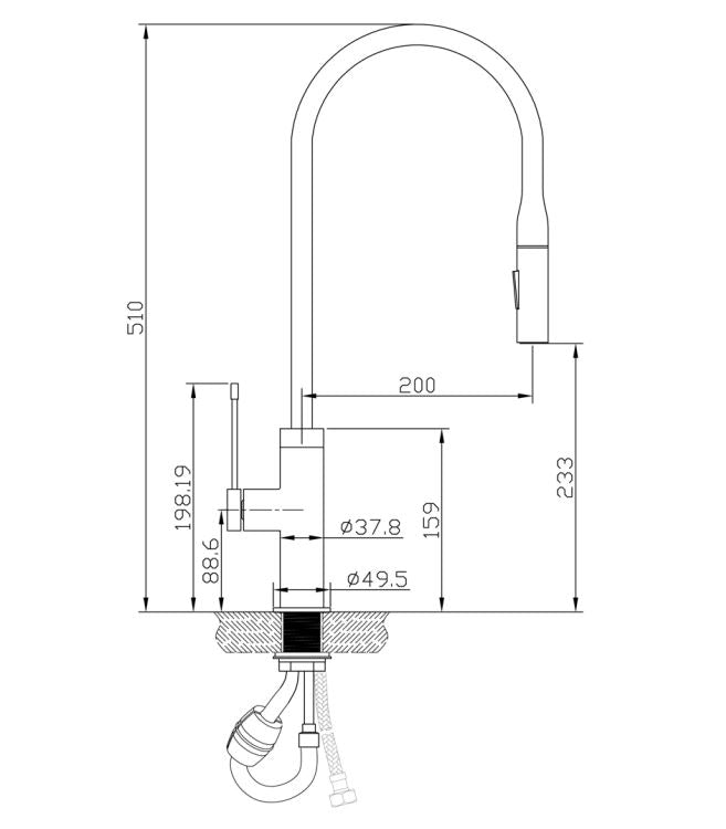 Artusi ASM201B Gooseneck Mixer Tap With Pull Out Hose