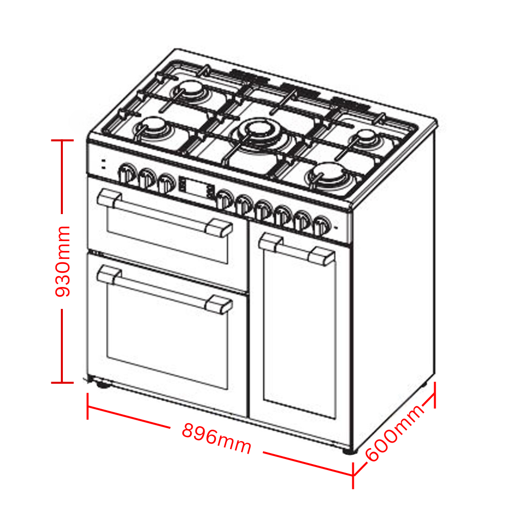 Belling BCC900GTGB Dimension Image - The Appliance Guys