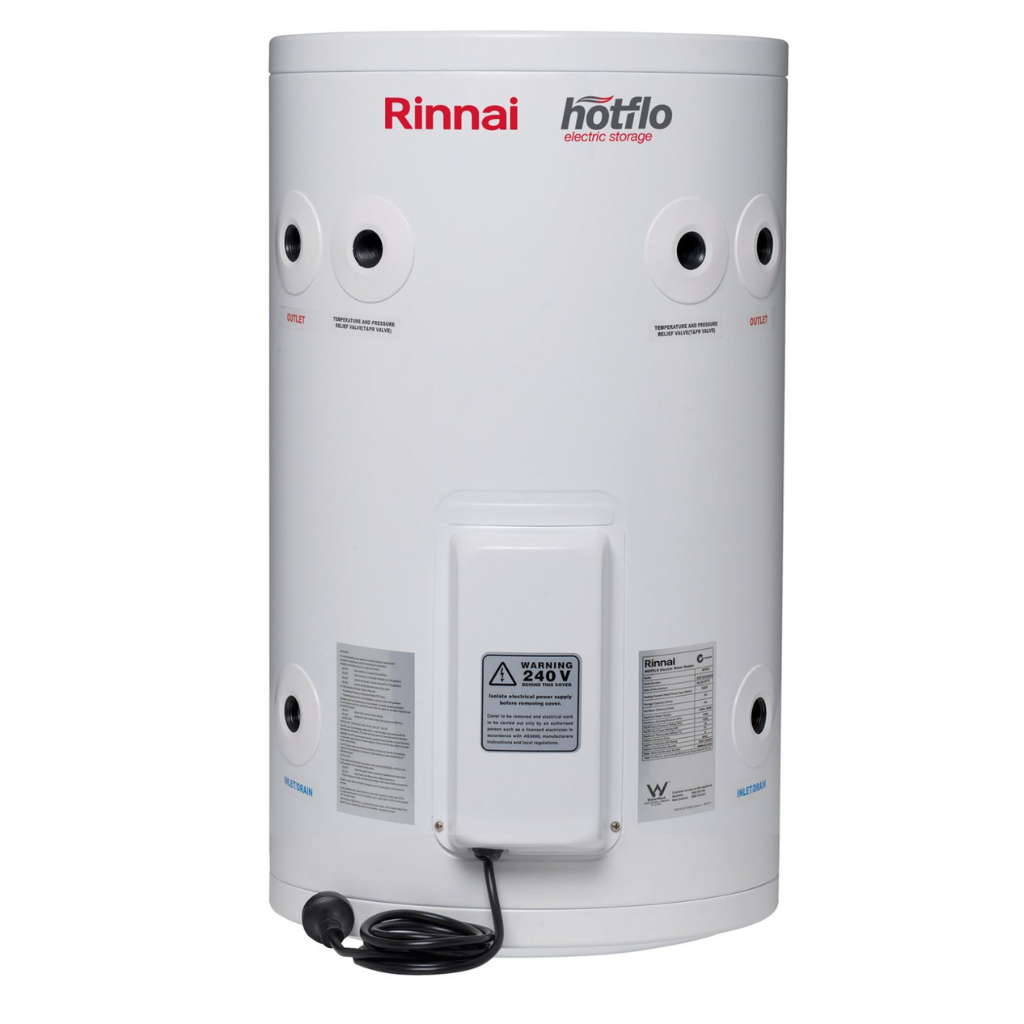 Rinnai EHF50S24HP 50L White Hotflo Electric Storage Water Heater 2.4kW Hard Water w/ Plug in