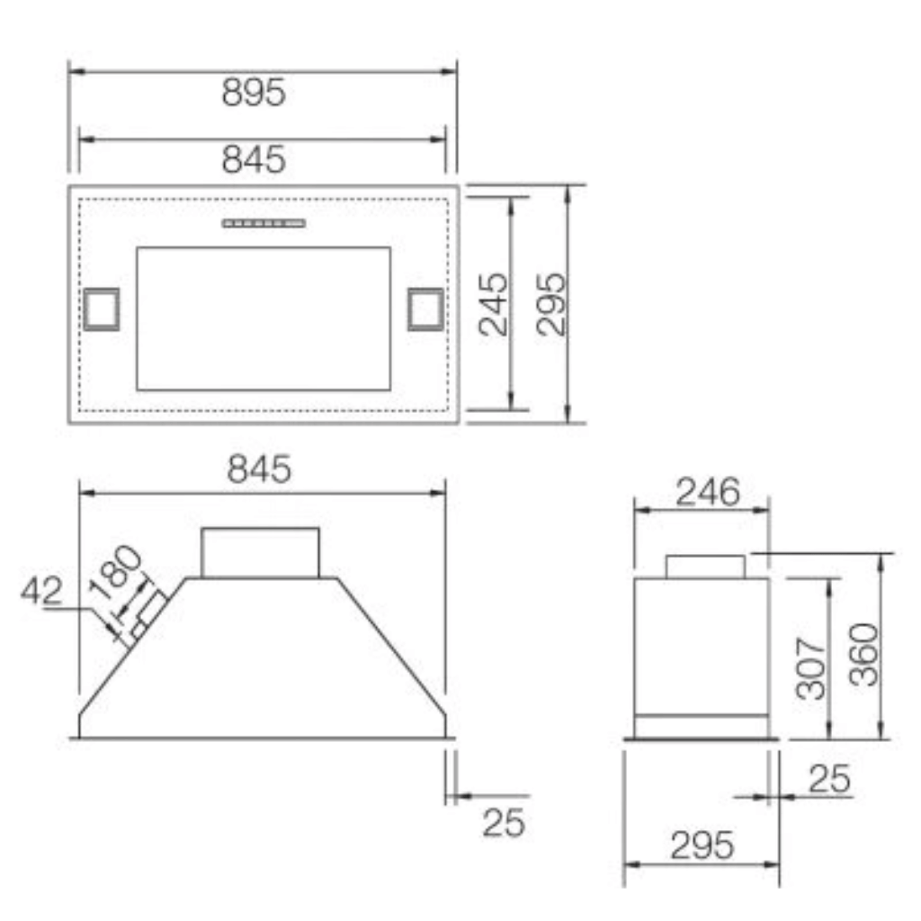 Schweigen GA-900SP Undermount Rangehood Dimensions - The Appliance Guys