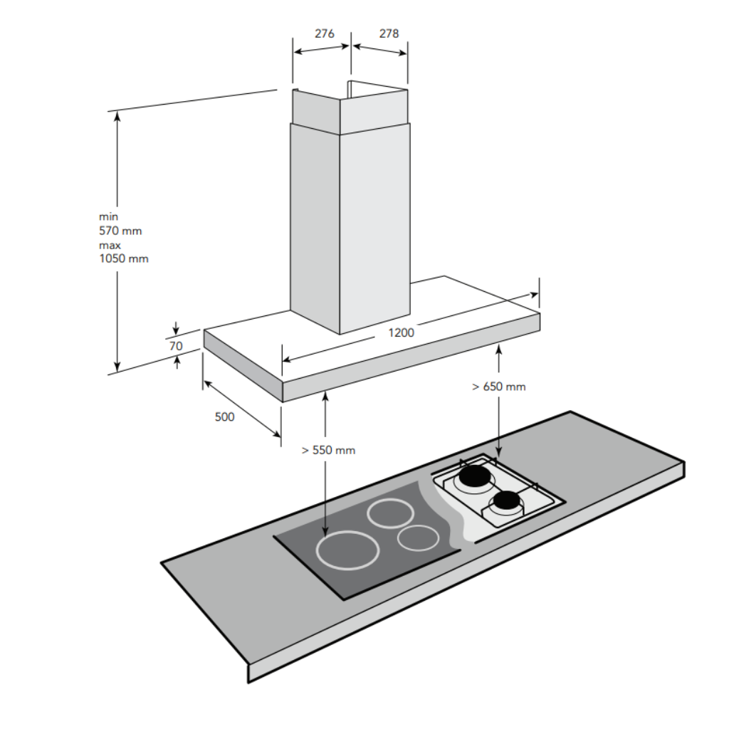 Glem Gas GQA120TBLED Dimensions - The Appliance Guys