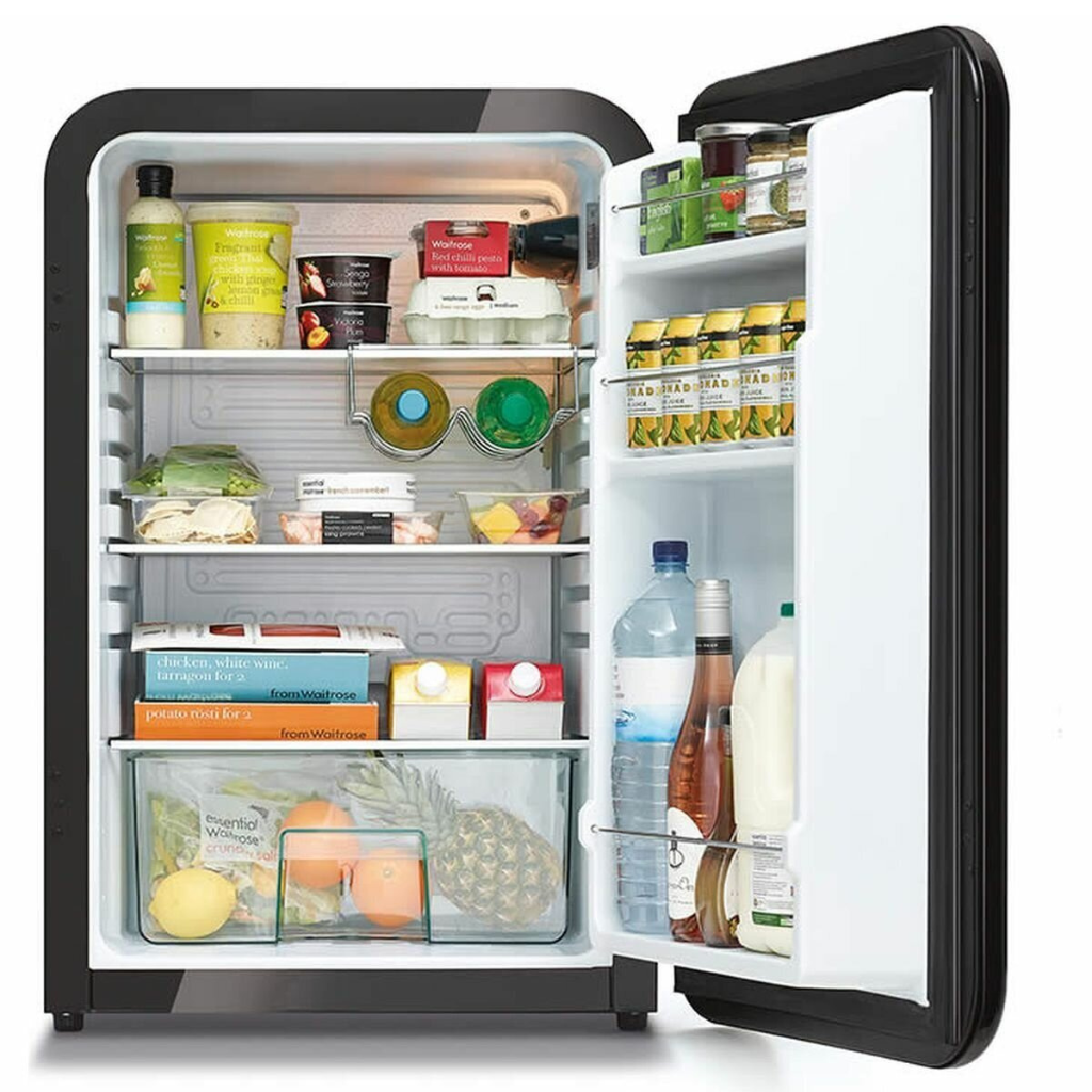 Husky HUS-RETRO112BLK.1 Open Door with Foods - The Appliance Guys