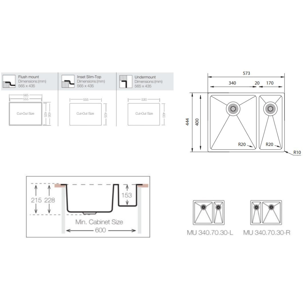 Artusi KINGSCROSS/R 1 & 1/4 Bowl Undermount Sink