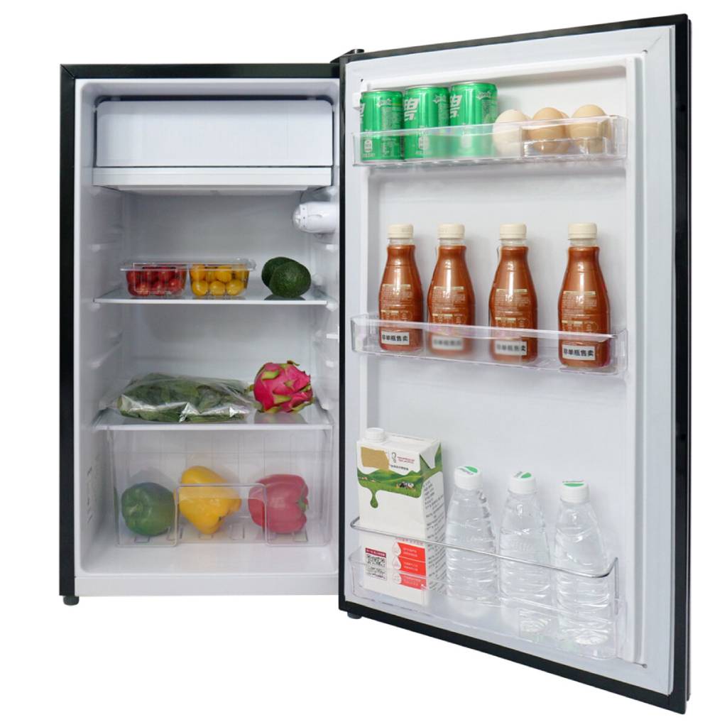 Linarie Huez LK90TTBG 91L Black Glass Mini Fridge with Built-in Freezer Compartment