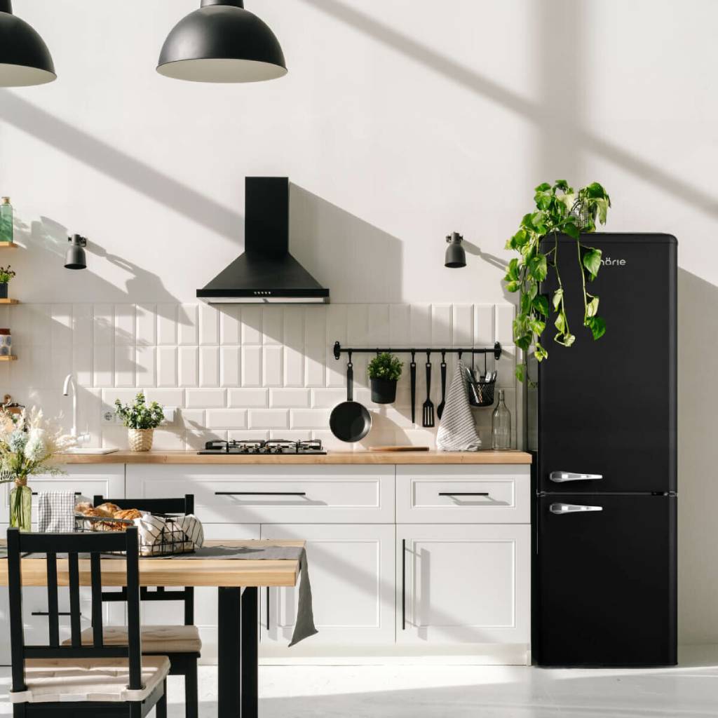 Linarie Annecy LKCO250BLACK 242L Black Retro Bottom Mount Fridge