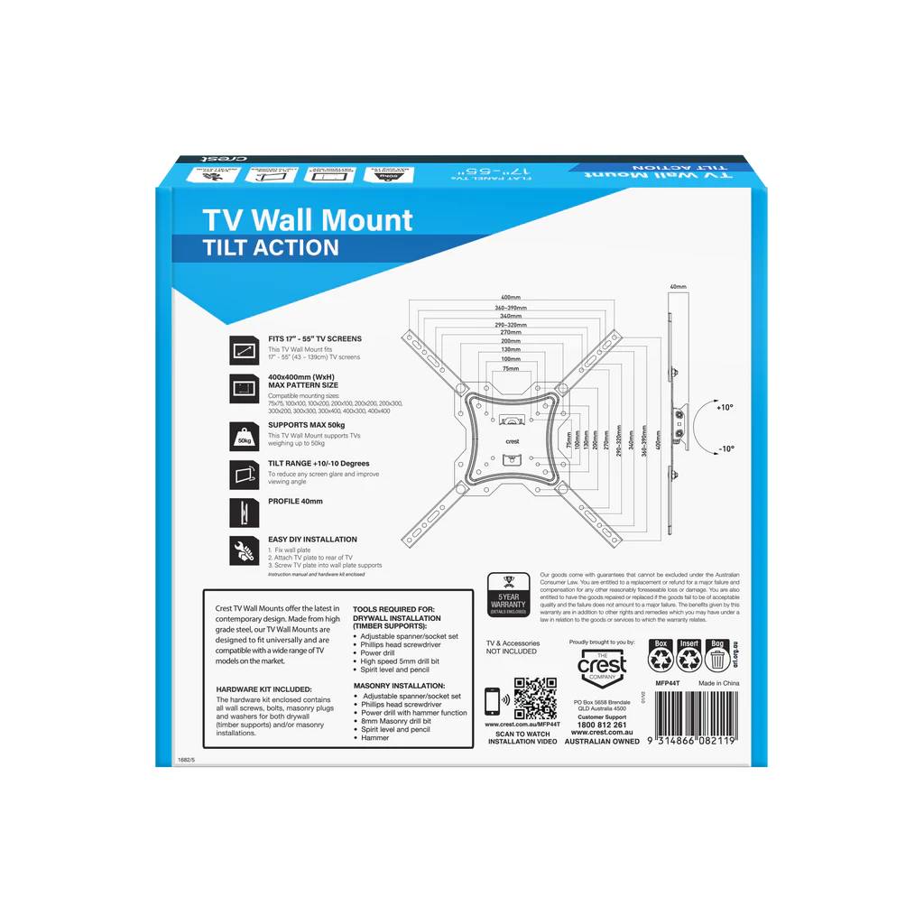 Crest MFP44T 17" - 55" Black Tilt Motion TV Wall Mount