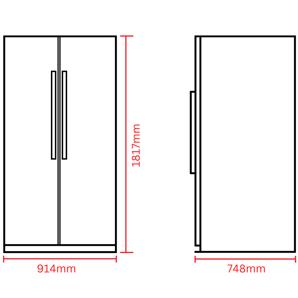 Chiq CSS617NBD 622L Side By Side Black Fridge Dimension Image - The Appliance Guys