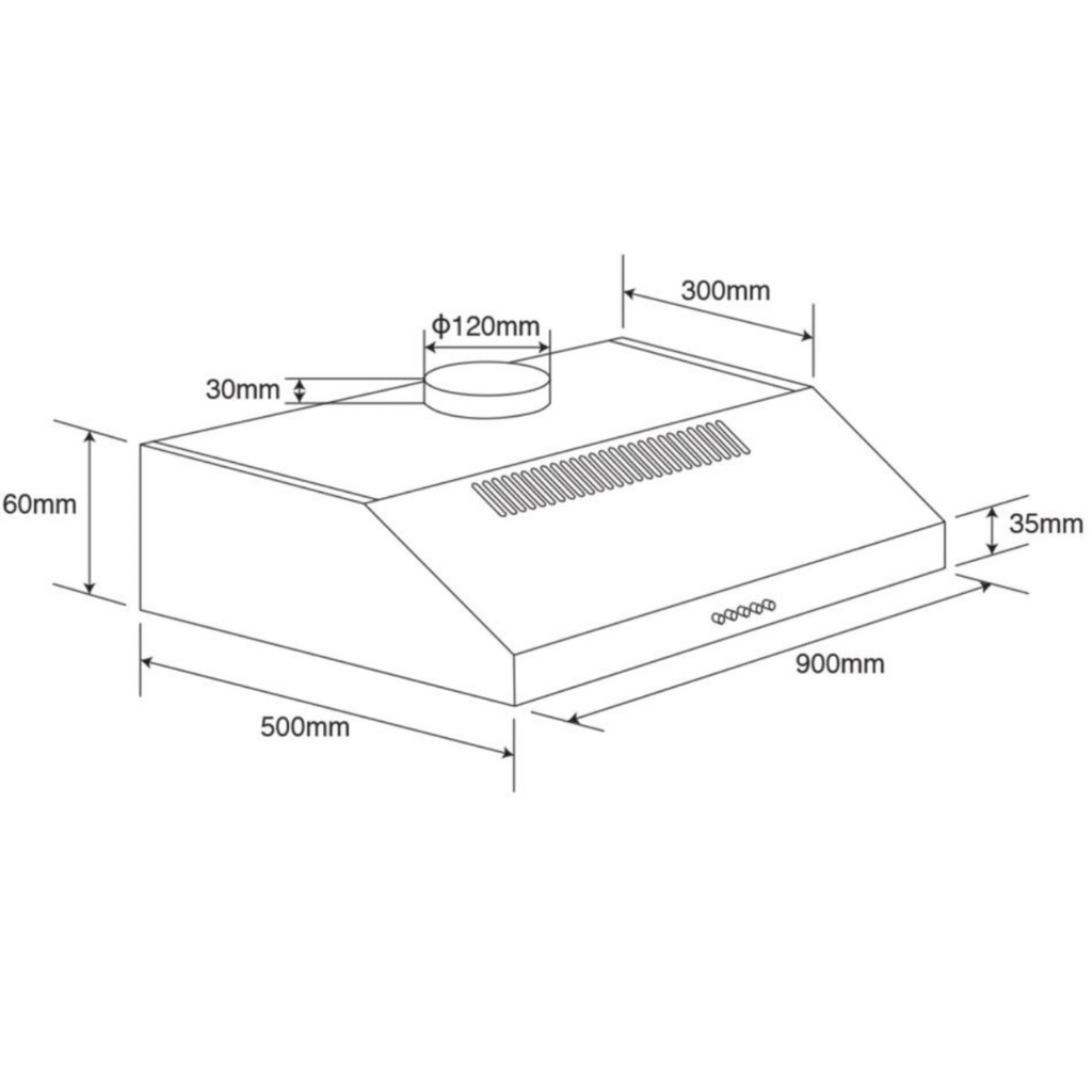 Euromaid R90FS 90cm Fixed Stainless Steel Rangehood