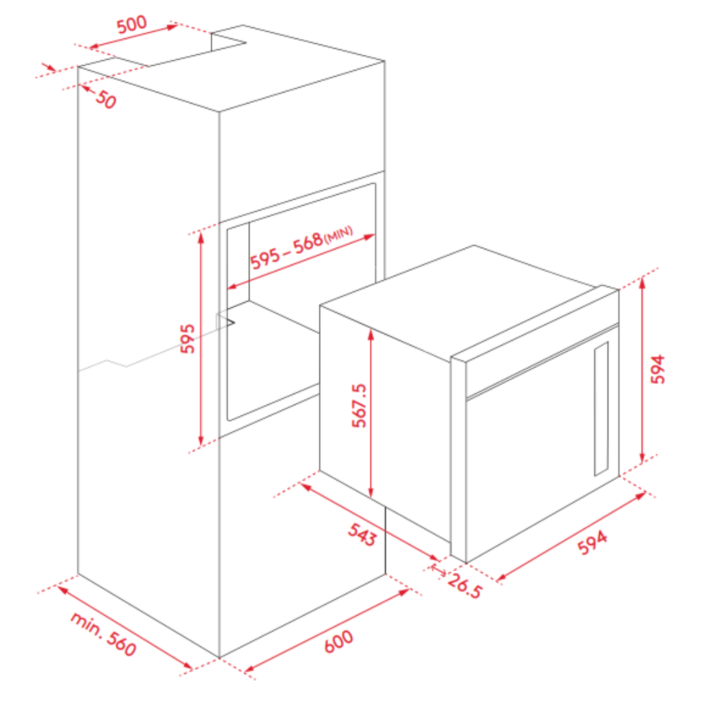 Inalto IOSO605M-L Side Opening 5 Function Electric Black Oven