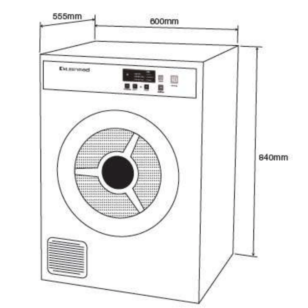 Kleenmaid LDVF70 7Kg Controlled Vented Dryer dimensions