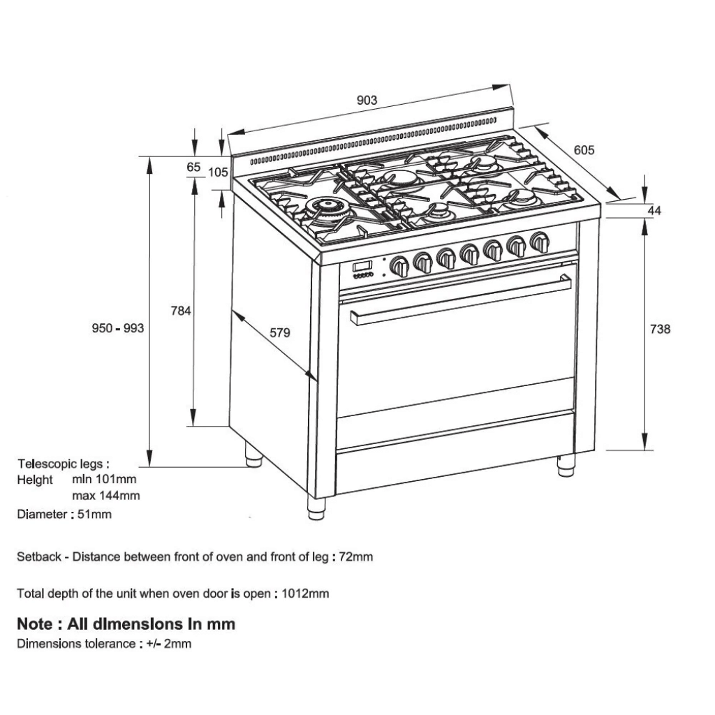 Kleenmaid OFS9021 90cm Freestanding Dual Fuel Oven Dimensions