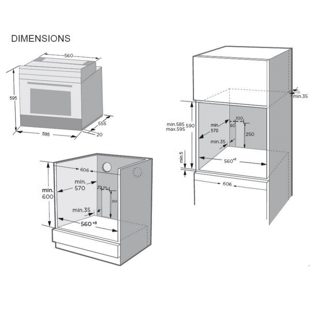 Kleenmaid OMF6014 60cm Multifunction Oven dimensions