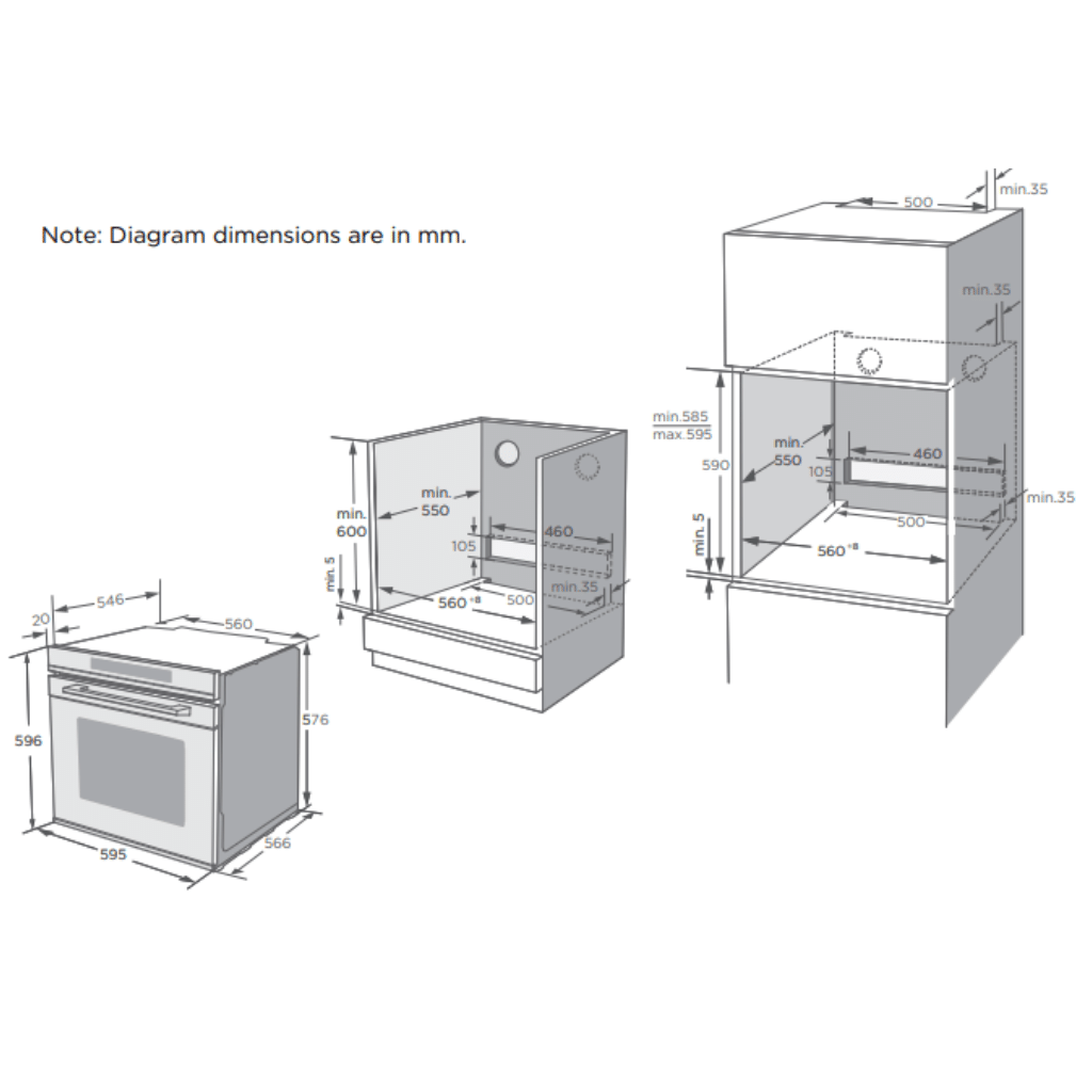 Kleenmaid OMF6041X 60cm Multifunction Oven Dimensions
