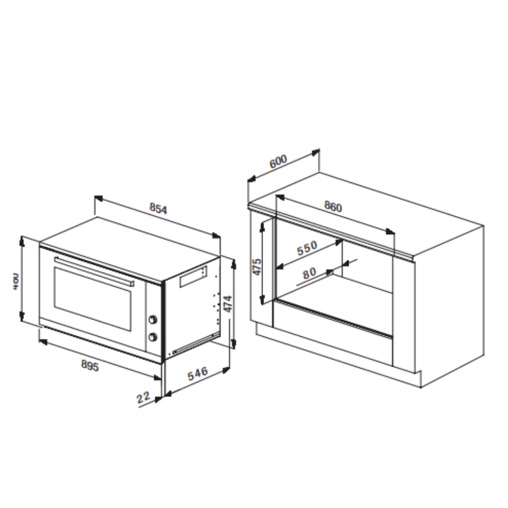 Kleenmaid OMF9411 90cm Electric Multifunction Oven Dimensions