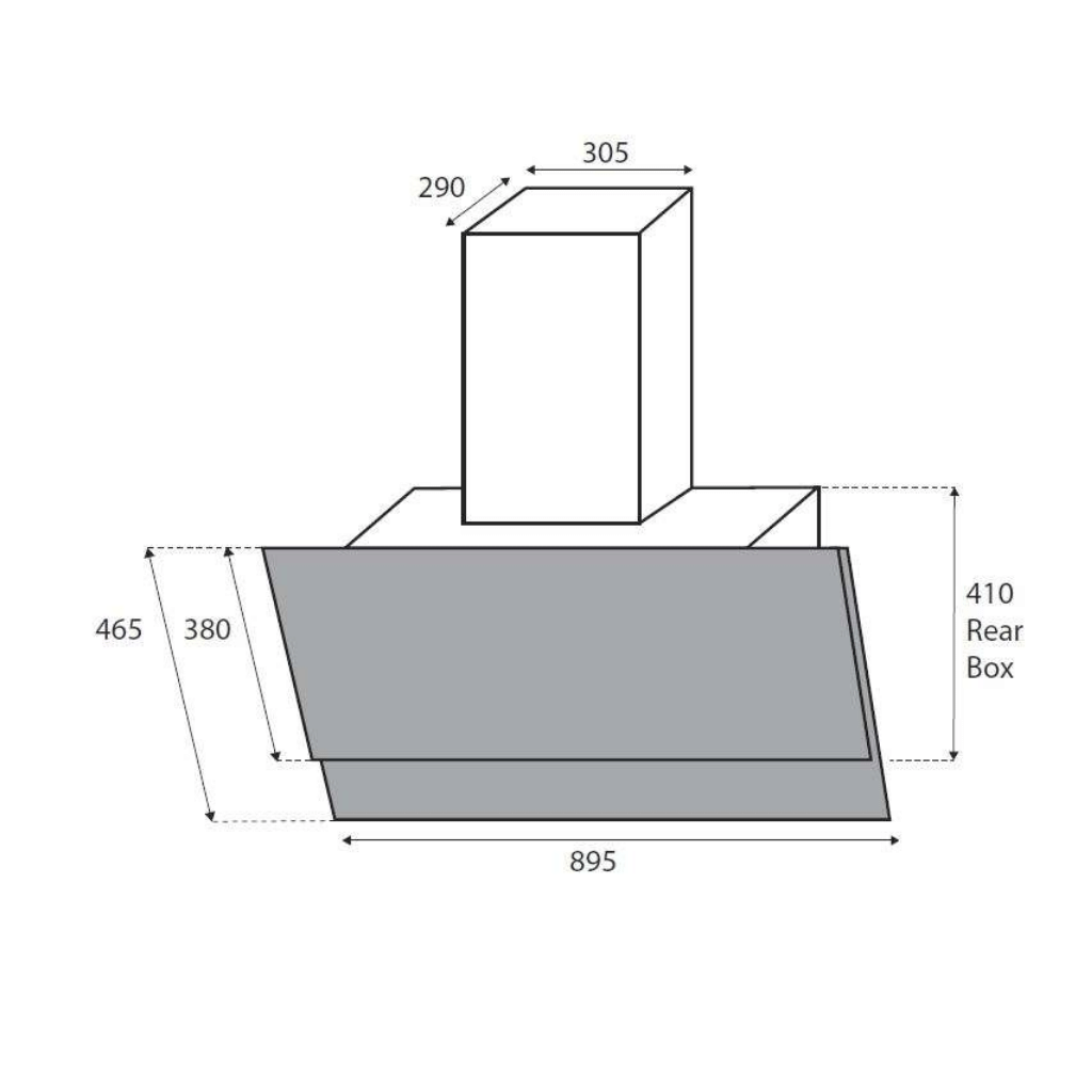 Kleenmaid RHGV90 90cm Vertical Black Glass Wall Mounted Rangehood dimensions
