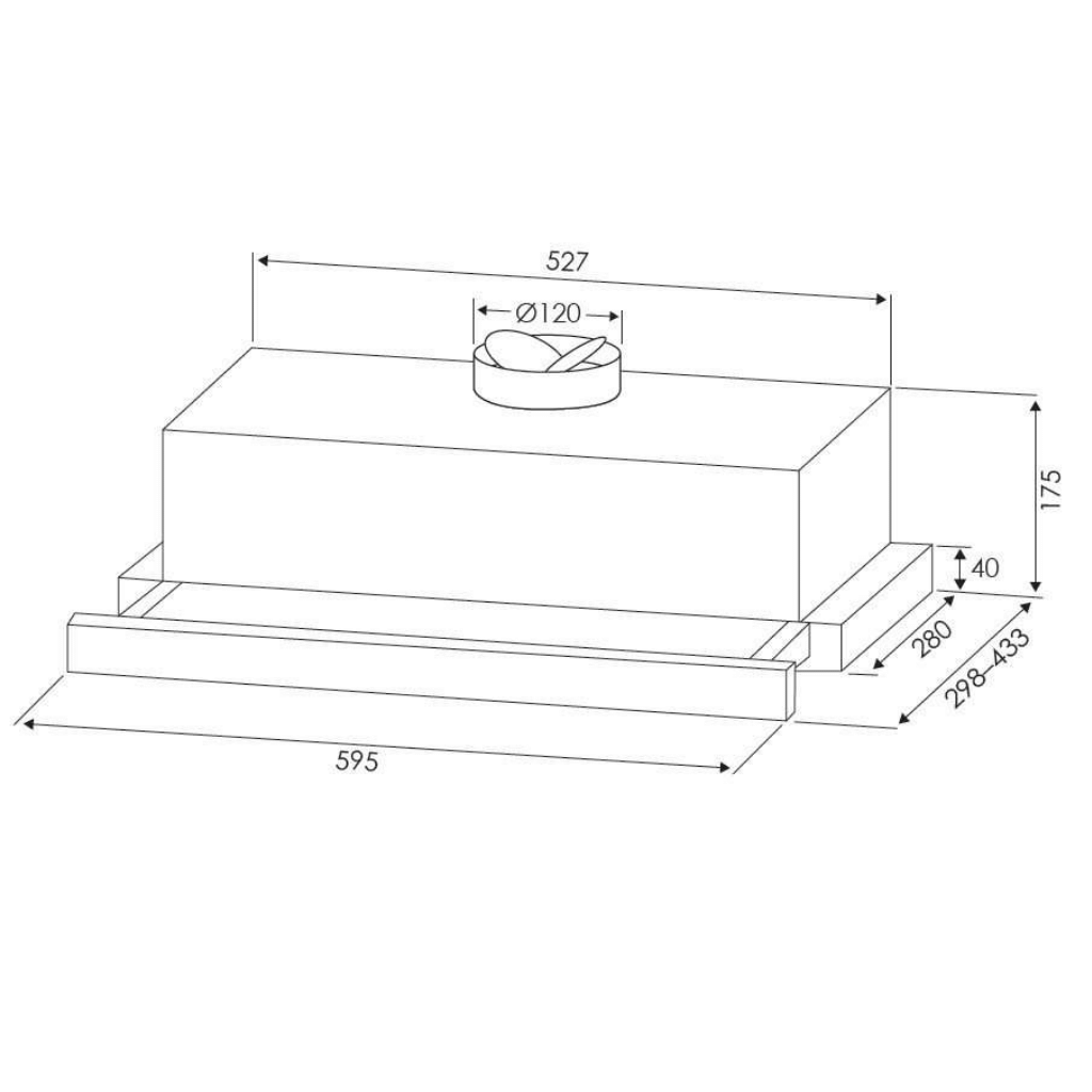 Kleenmaid RHSOR61 60cm Slideout Rangehood dimensions