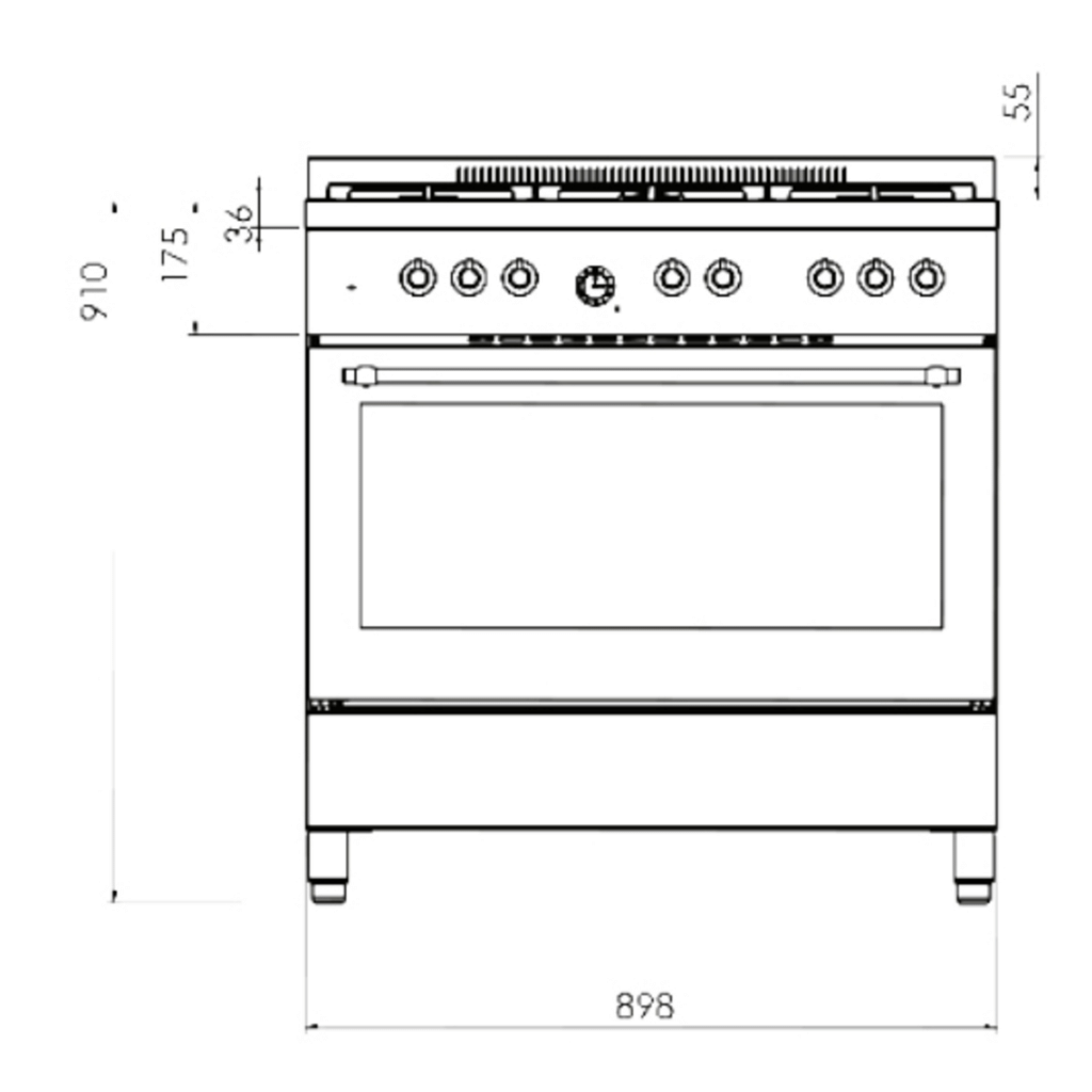 Omega OF910FX 90cm Freestanding Dual Fuel Stove dimensions