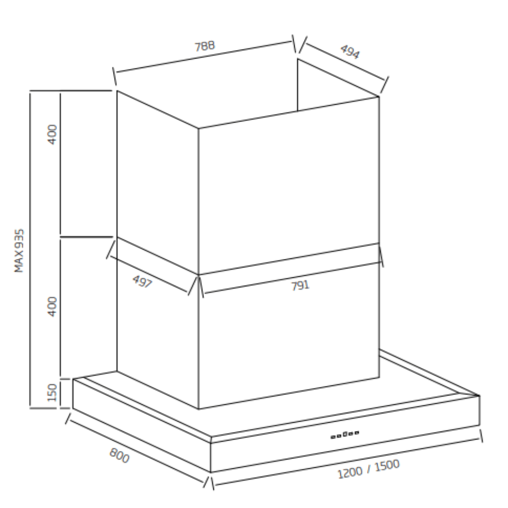 Schweigen CL7372B 120cm BBQ Canopy Rangehood (Non Silent) Dimensions