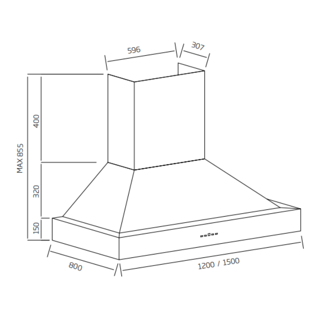 Schweigen CL8912B 120cm BBQ Canopy Rangehood (Non Silent) Dimensions