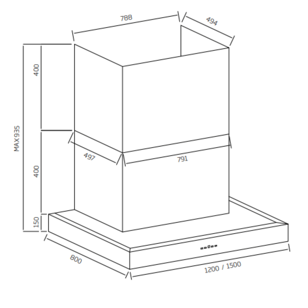 Schweigen CL8912 120cm BBQ Canopy Rangehood (Non Silent) Dimensions