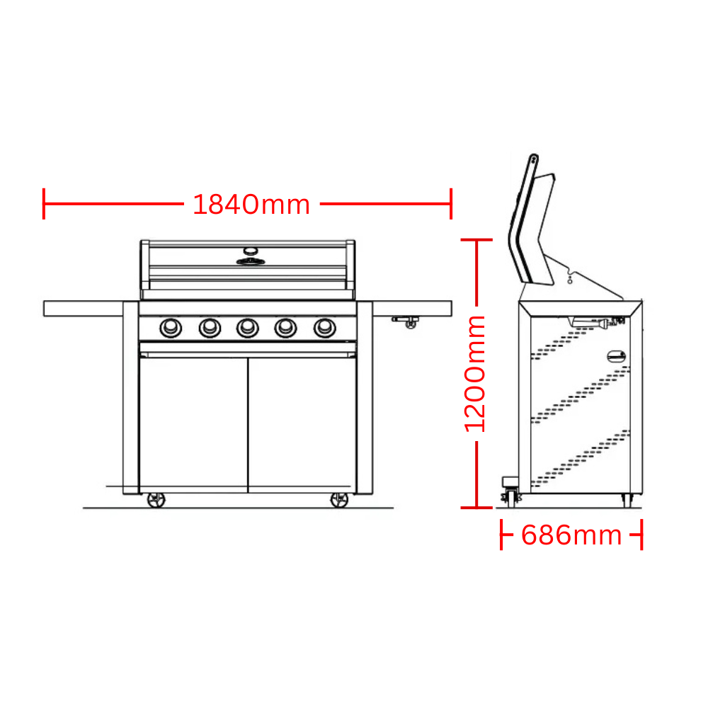 BeefEater BMG1651SA 1600 Series Stainless Steel 5 Burner Freestanding BBQ