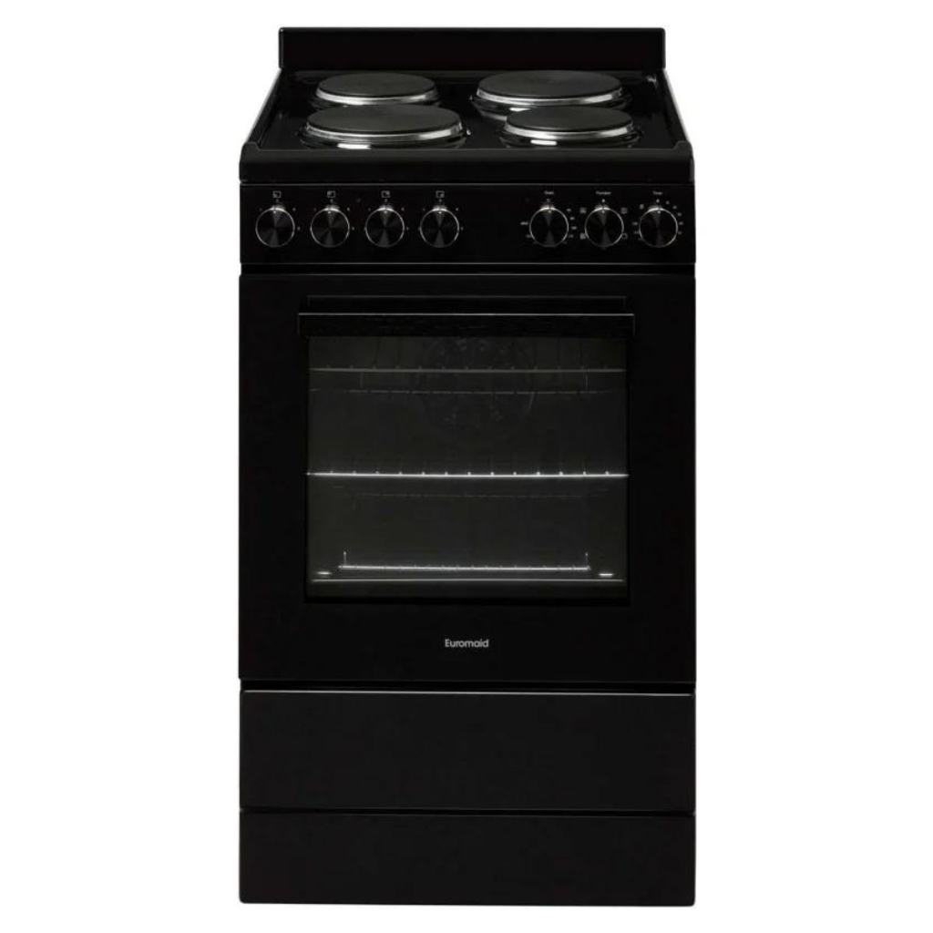 Euromaid EFS54FC-SEB 54cm Freestanding Electric Oven With Solid Cooktop