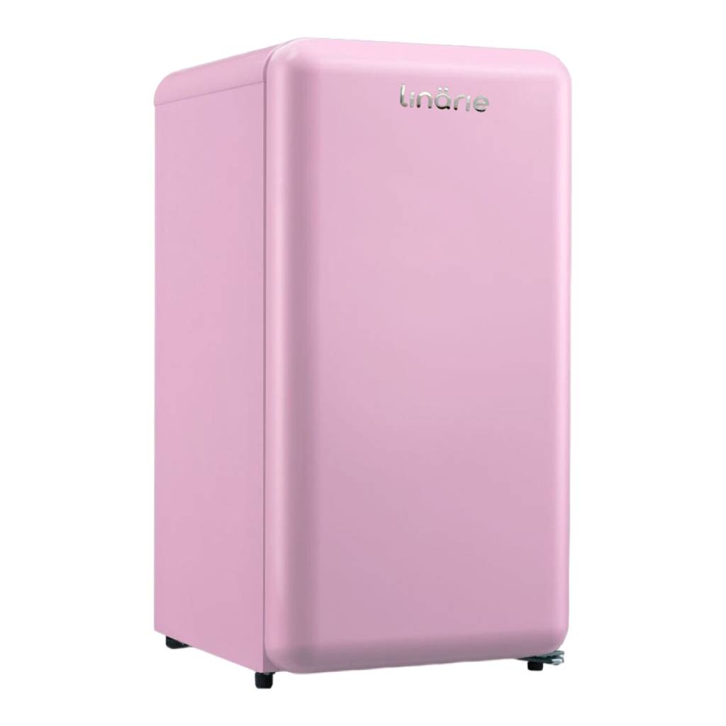 Linarie Tignes LK90TTPINK 91L Pink Retro Mini Fridge with Built-In Freezer Compartment
