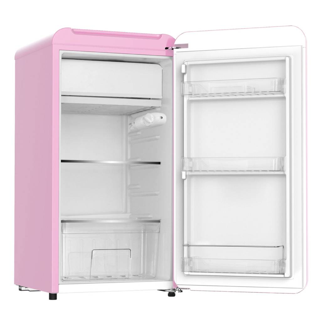 Linarie Tignes LK90TTPINK 91L Pink Retro Mini Fridge with Built-In Freezer Compartment
