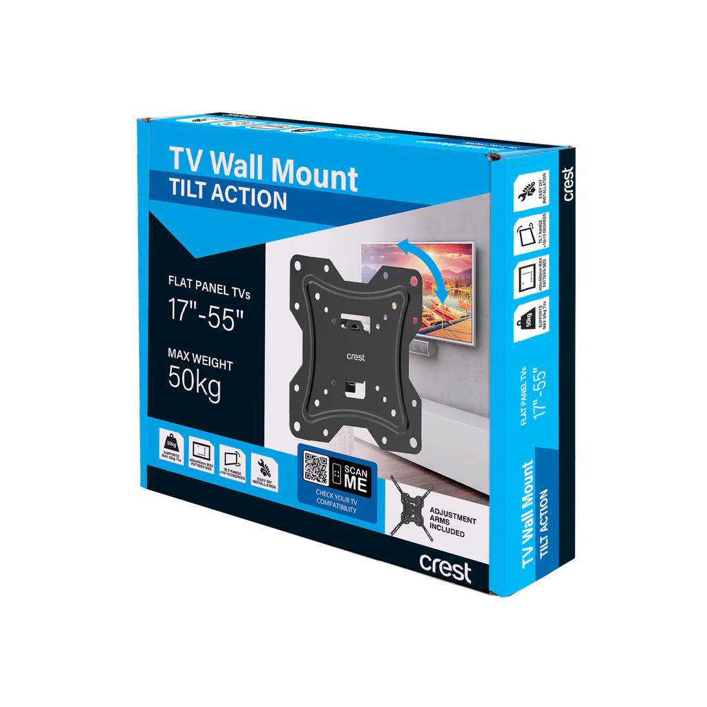Crest MFP44T 17" - 55" Black Tilt Motion TV Wall Mount