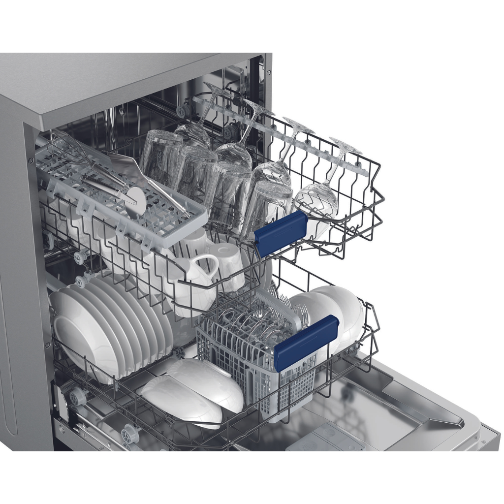 Westinghouse WSF6604XB 60cm Stainless Steel Freestanding Dishwasher Open Close Up Full - The Appliance Guys