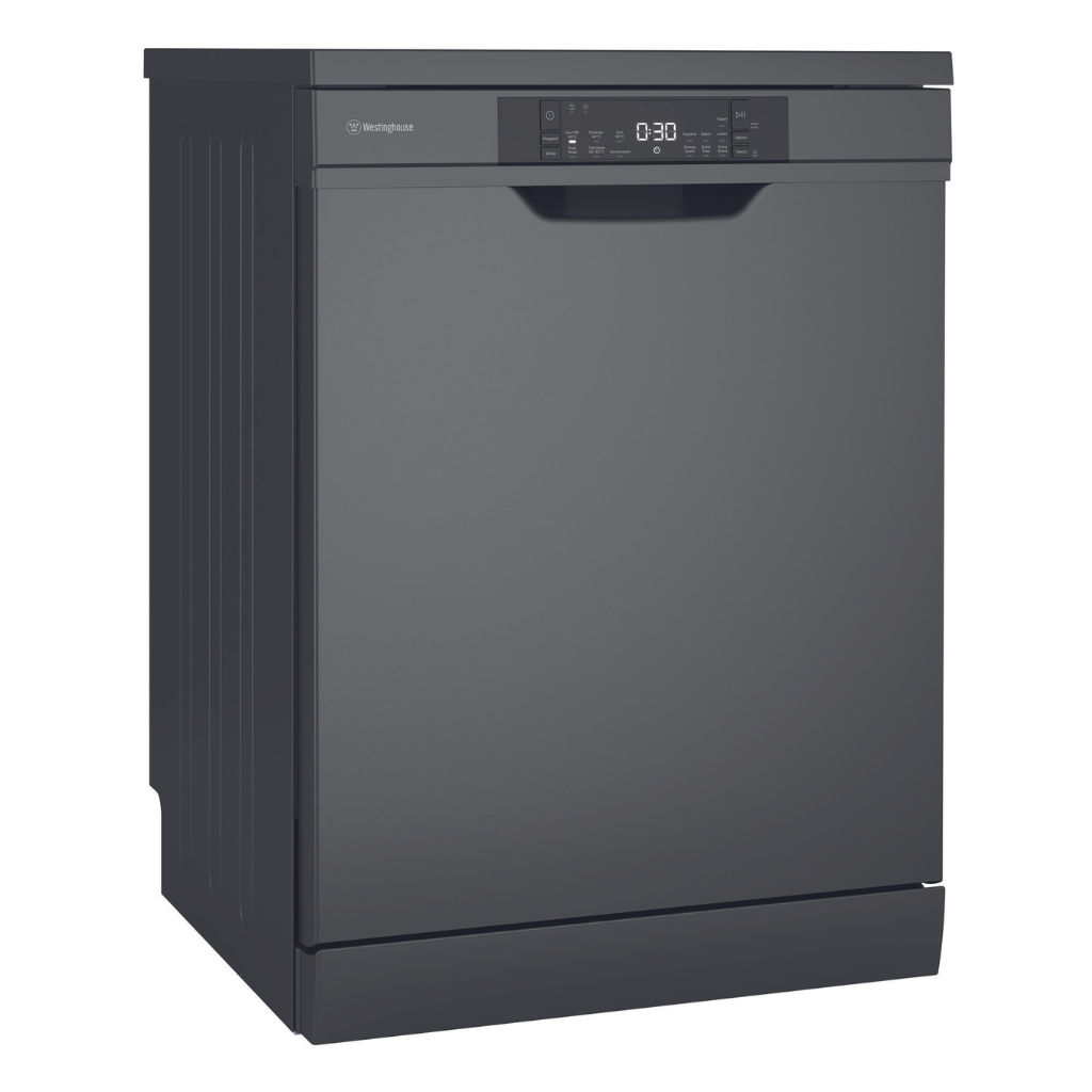 Westinghouse WSF6606KXB 60cm Dark Stainless Steel Freestanding Dishwasher Hero Image - The Appliance Guys