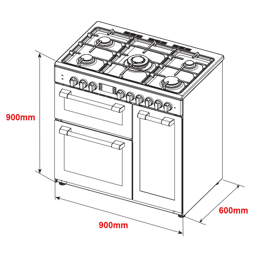 Artusi AFGR935B 90cm Black Dual Fuel Freestanding Stove - The Appliance Guys