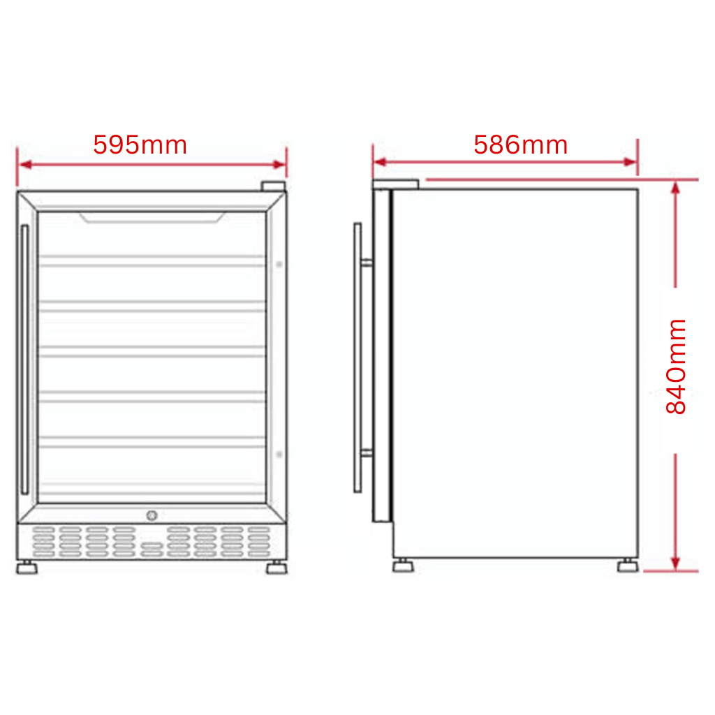 Schmick SK156L-B-HD 164L Black Under Bench Heated Glass Door Bar Fridge Dimensions - The Appliance Guys