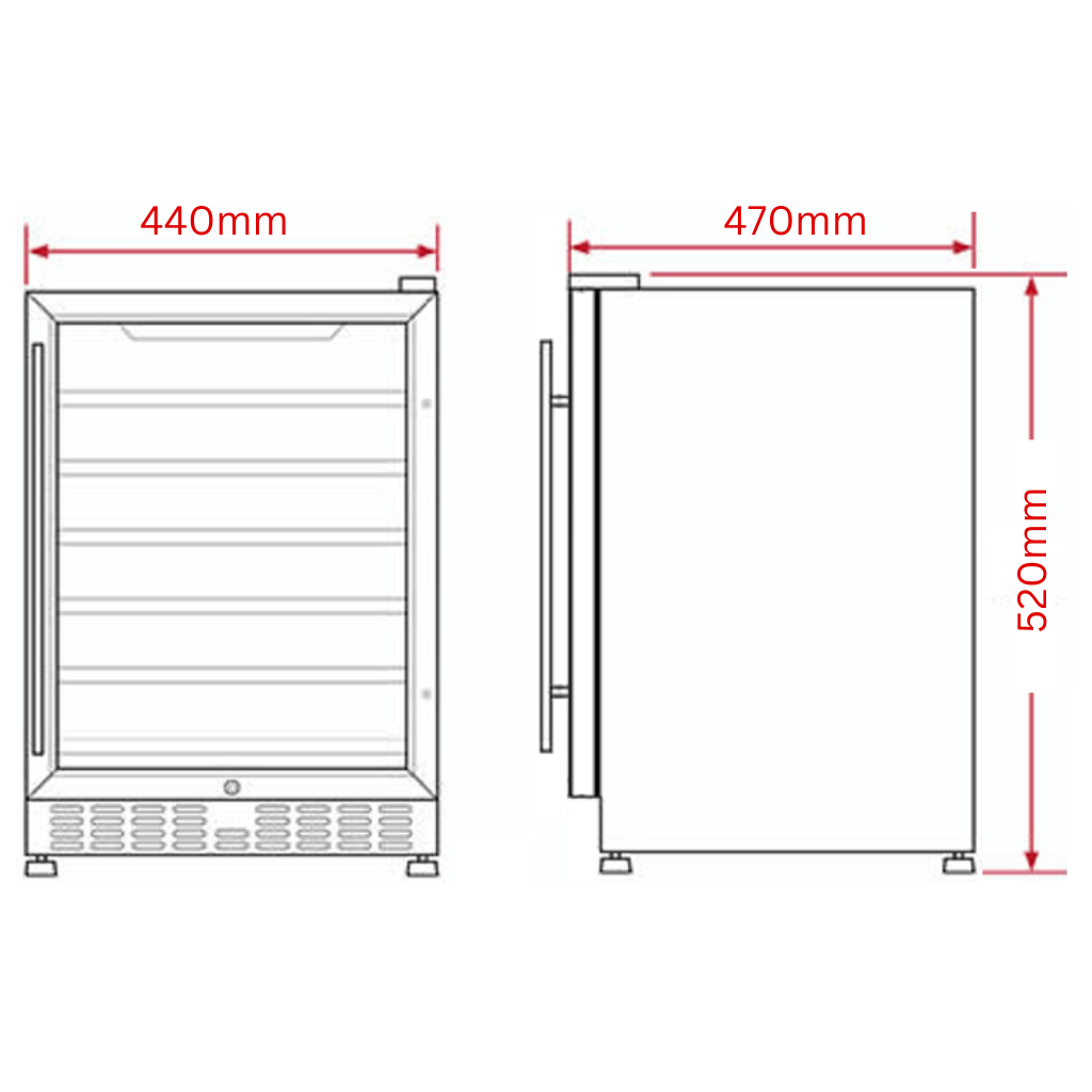 Schmick SD36 36L Mini Glass Door Freezer Front Dimensions - The Appliance Guys