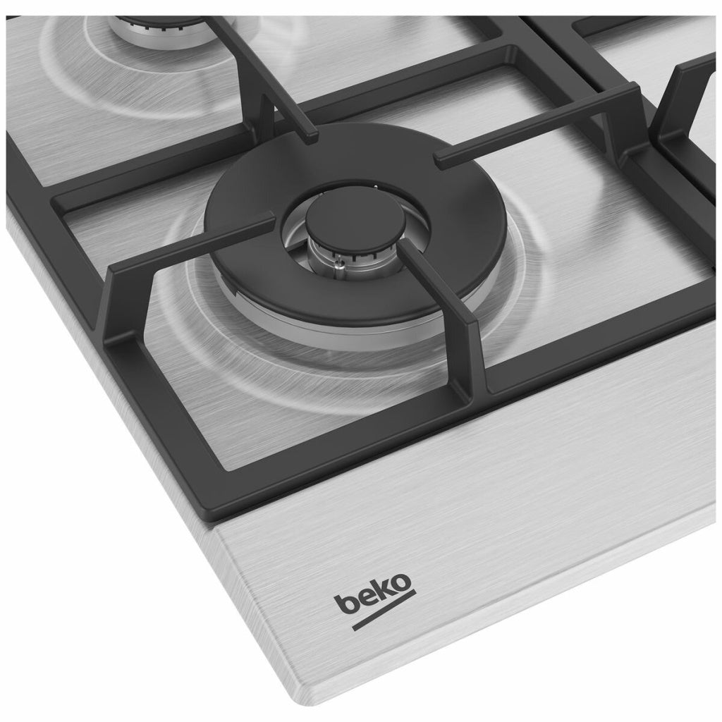 Beko BCT60GX1 60cm Stainless Steel Gas Built-In Cooktop - The Appliance Guys