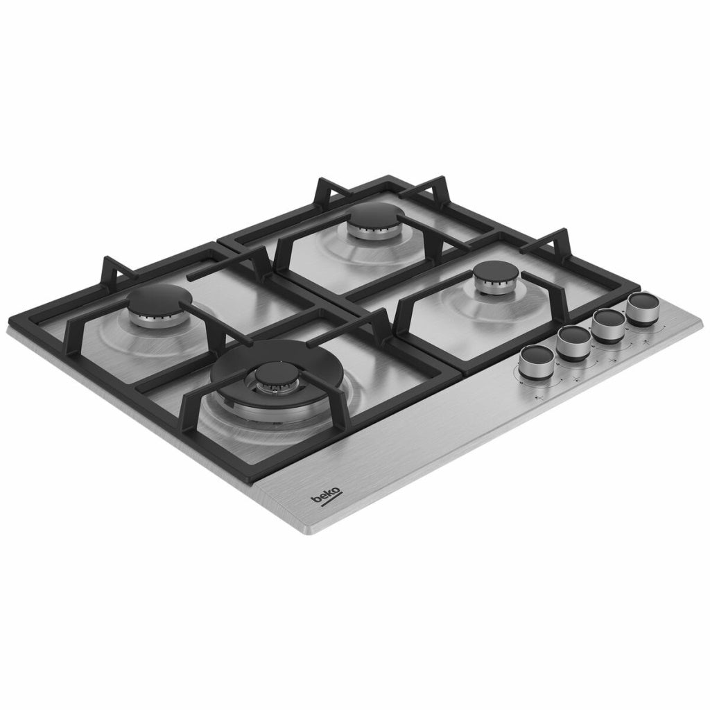 Beko BCT60GX1 60cm Stainless Steel Gas Built-In Cooktop - The Appliance Guys