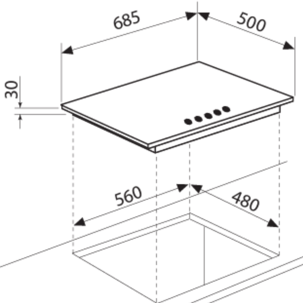 Emilia SEC75GWI 70cm Stainless Steel Gas Cooktop