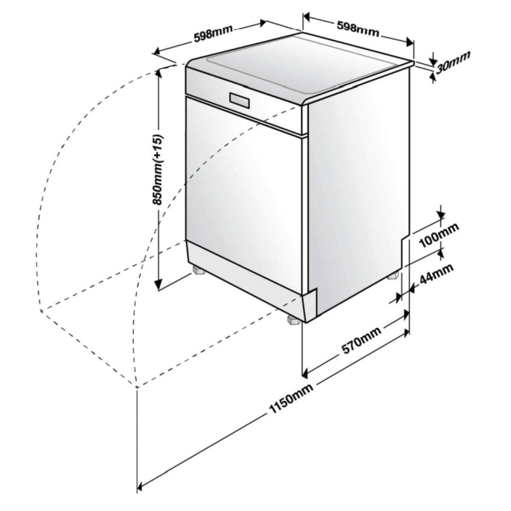 Freestanding store dishwasher size