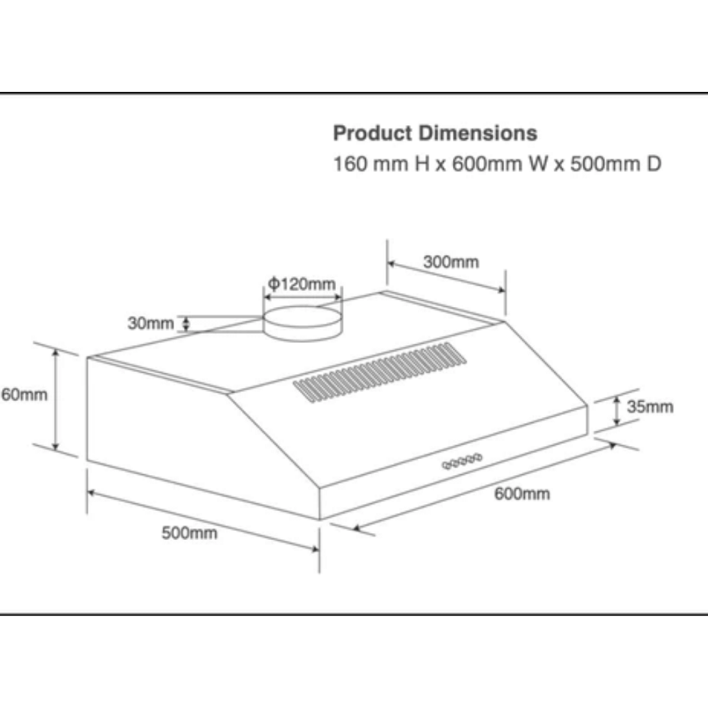 Euromaid R60FW 60cm Fixed White Rangehood