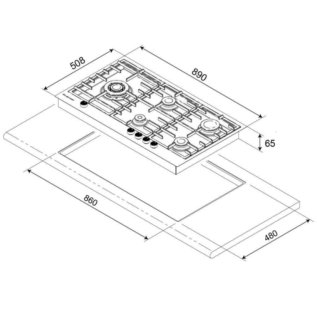 Kleenmaid GCT9030 90cm Gas Cooktop dimensions