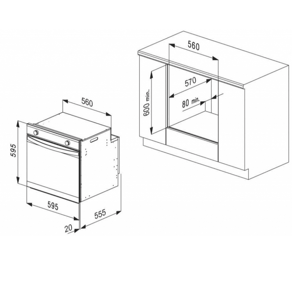 Kleenmaid OMF6015 60cm Multifunction Oven dimensions