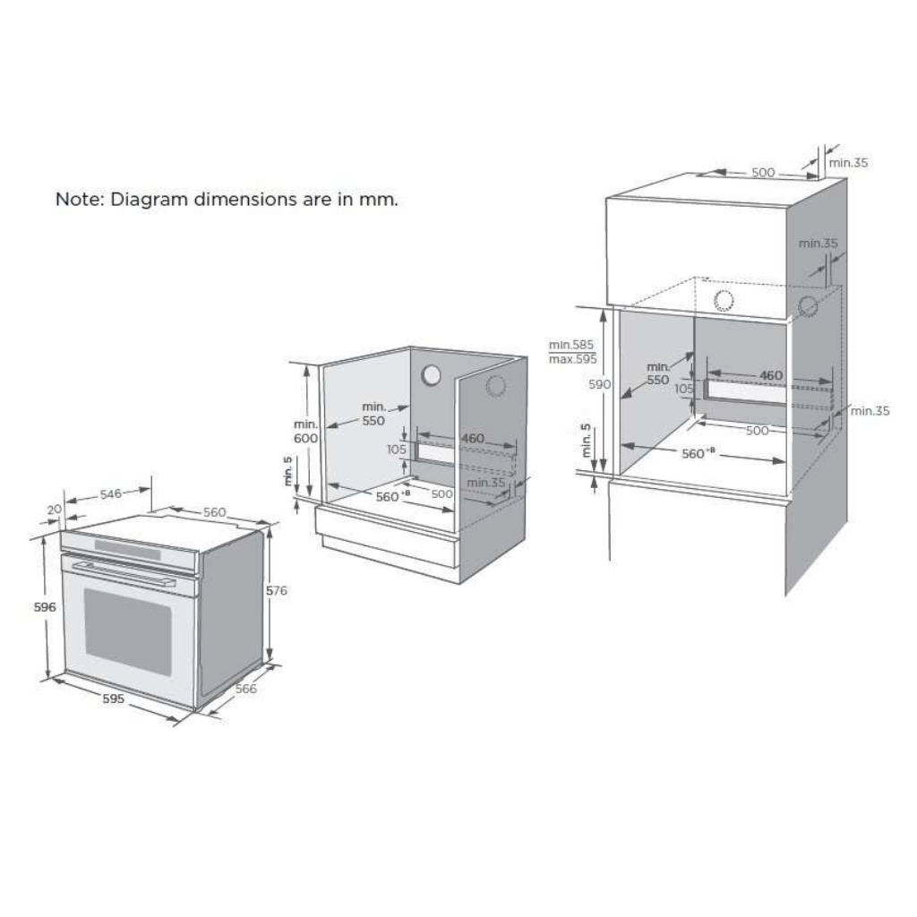 Kleenmaid OMF6040K 60cm Multifunction Oven Dimensions