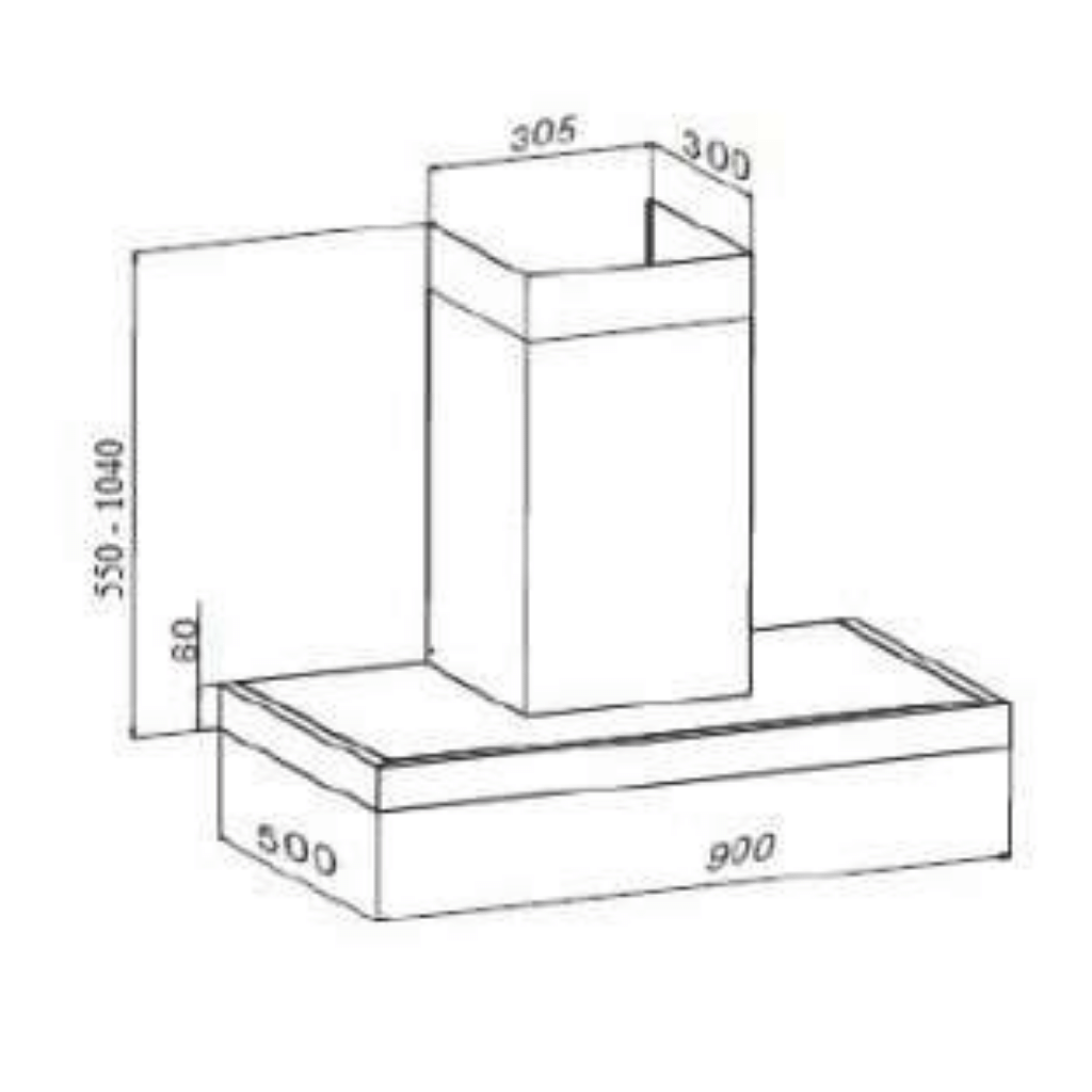 Kleenmaid RHSCK91 90cm Wall Mounted Canopy Rangehood dimensions