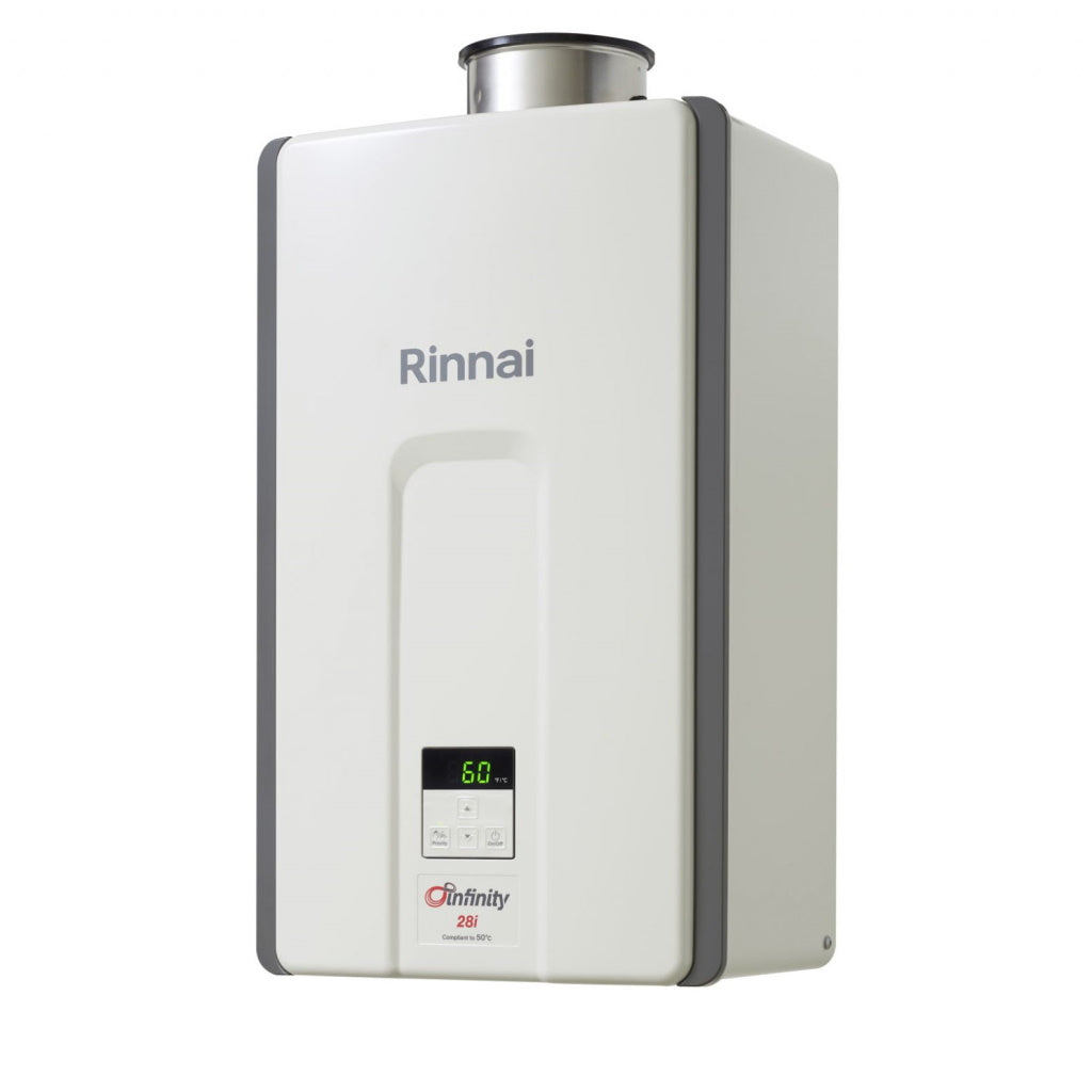 Rinnai INF28iL60 28L White Infinity 28i Internal 60°C LPG Continuous Hot Water System - The Appliance Guys