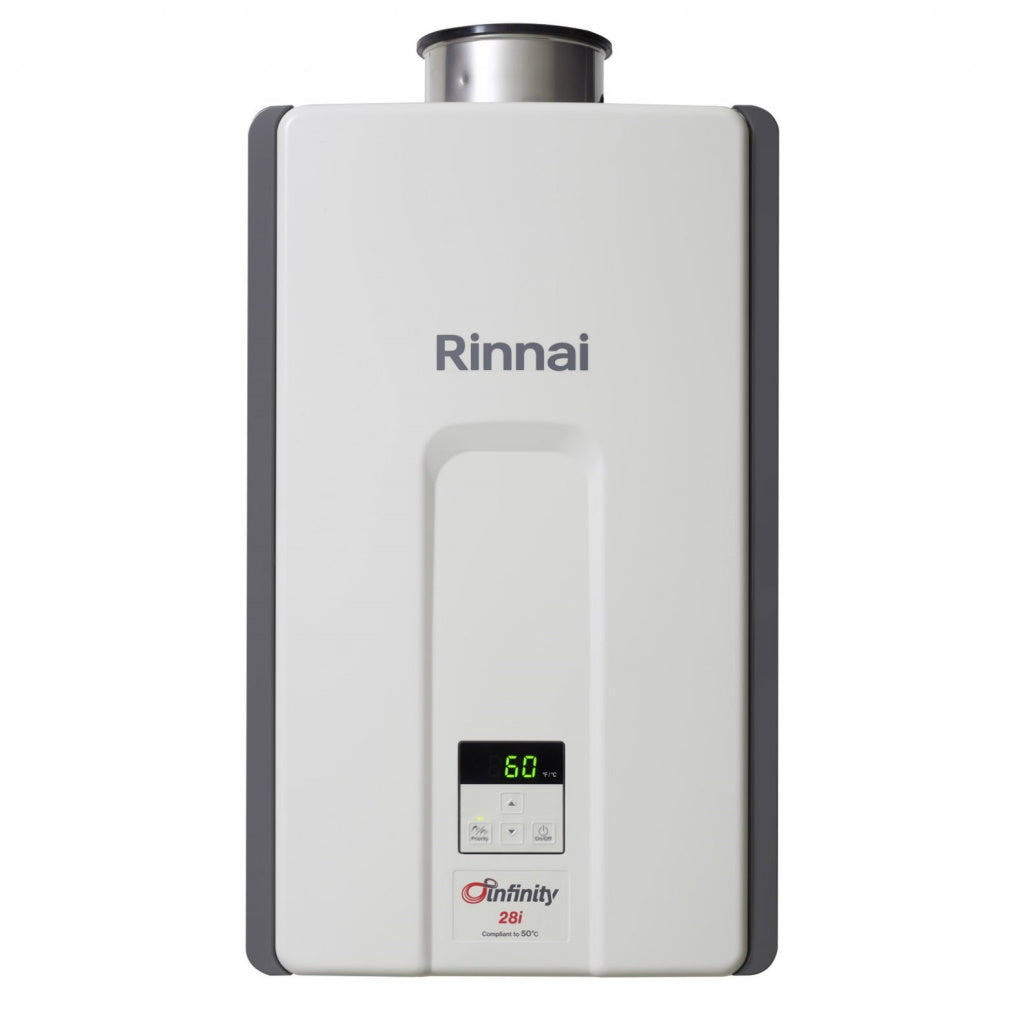 Rinnai INF28iL60 28L White Infinity 28i Internal 60°C LPG Continuous Hot Water System - The Appliance Guys