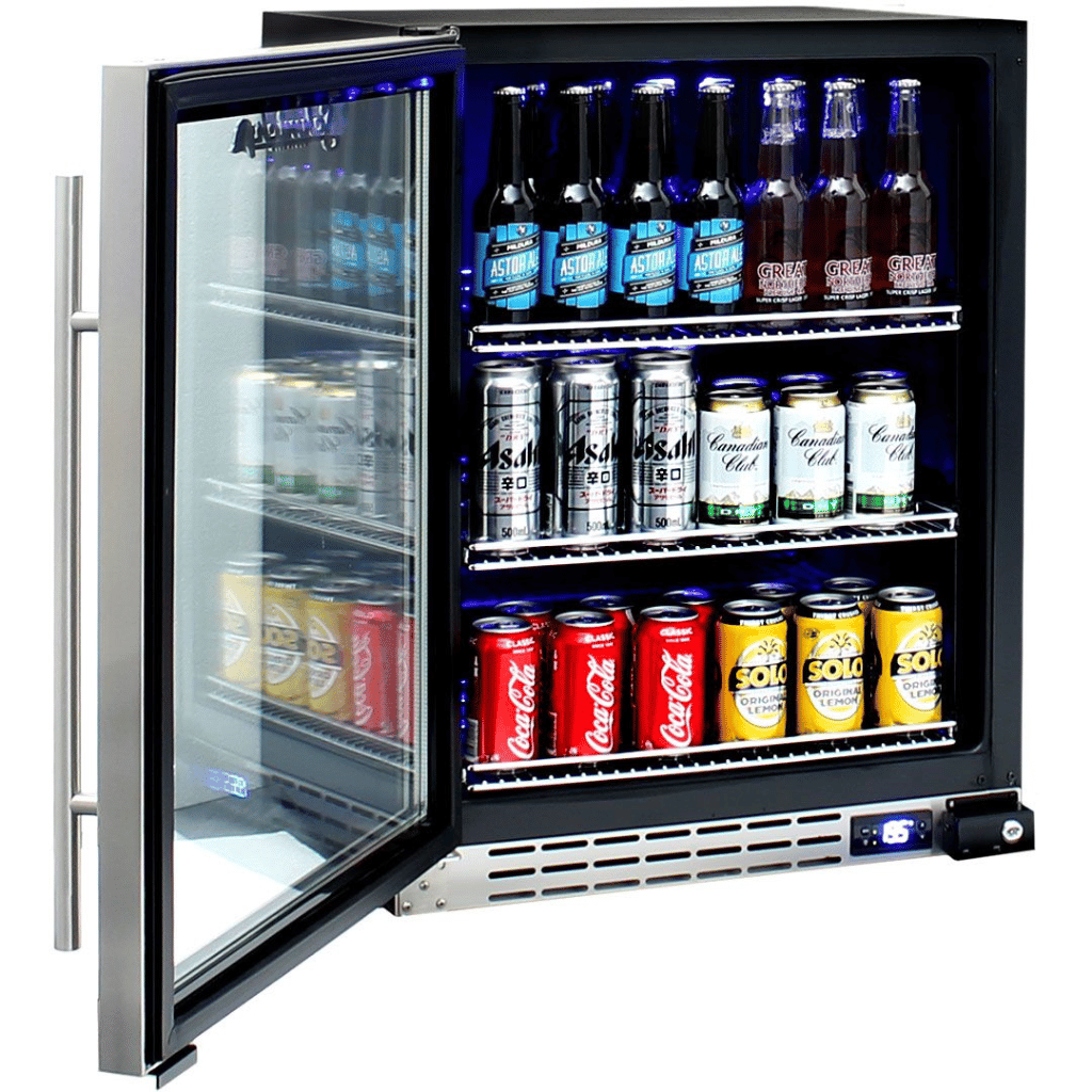 Schmick JC132B-B 132L Black Under Bench Glass Door Bar Fridge