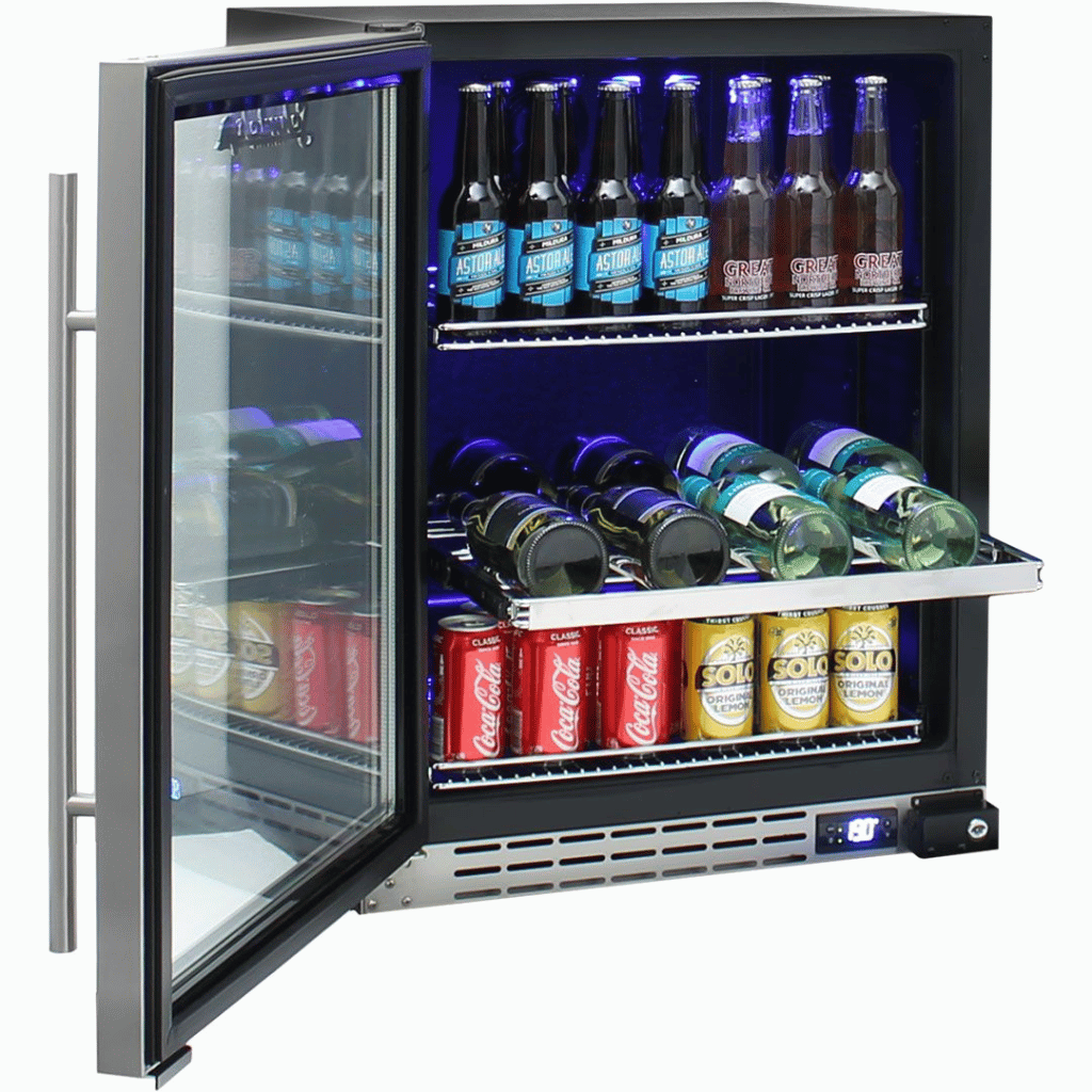 Schmick JC132B-B 132L Black Under Bench Glass Door Bar Fridge