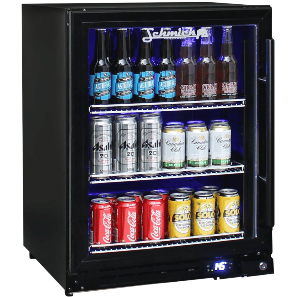 Schmick JC132B-B 132L Black Under Bench Glass Door Bar Fridge