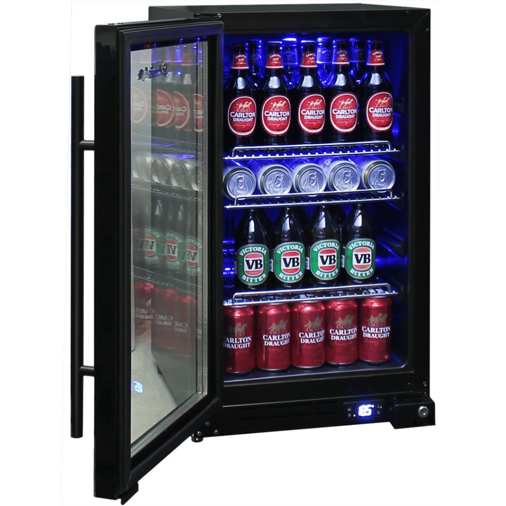 Schmick JC95B-B 95L Black Glass Door Under Bench Bar Fridge