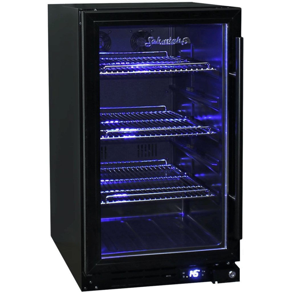 Schmick JC95B-B 95L Black Glass Door Under Bench Bar Fridge